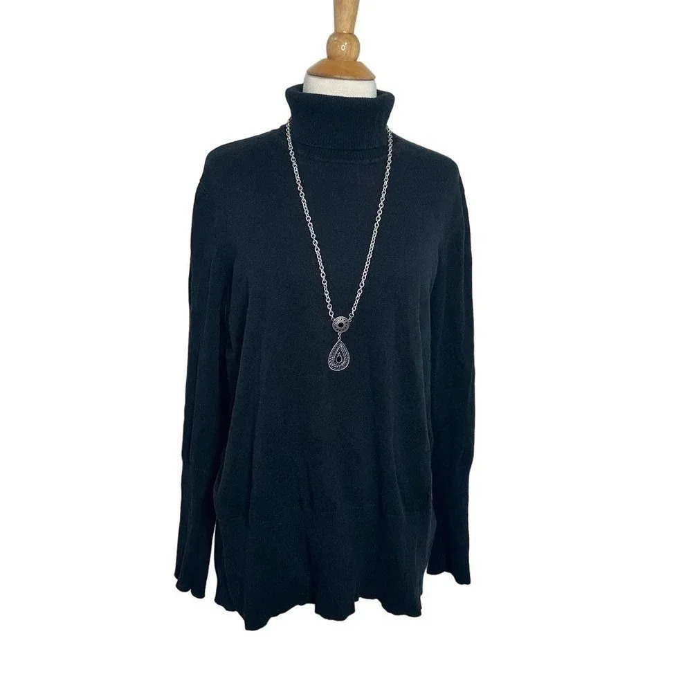 Jones New York Sport Woman Sweater 1X Black Turtleneck Long Sleeve Knit Pullover